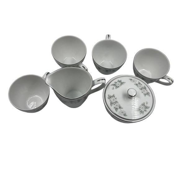 Mikasa #243 Japan Fine China Painted White Daisy Coffee Cups Sugar Dish Creamer - Picture 2 of 13